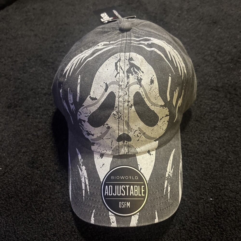 Ghost Face Hat Cap Strap Back One Size Gray Horror Movie Halloween Scream Mens